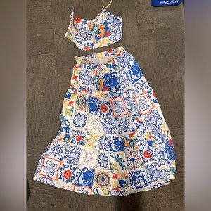 Two-Piece Blue and Yellow Mediterranean Inspired Dress XL